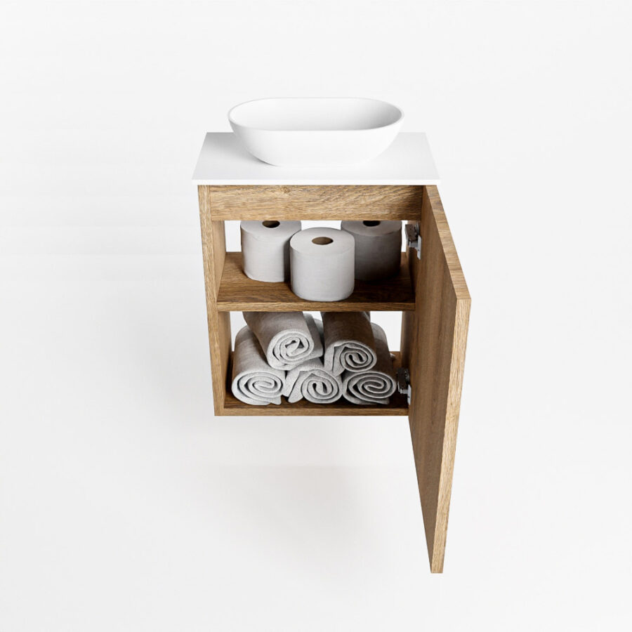 MONDIAZ FOWY toiletmeubel 40cm kleur washed oak. Waskom positie midden kleur talc | talc. Zonder kraangat - Afbeelding 8