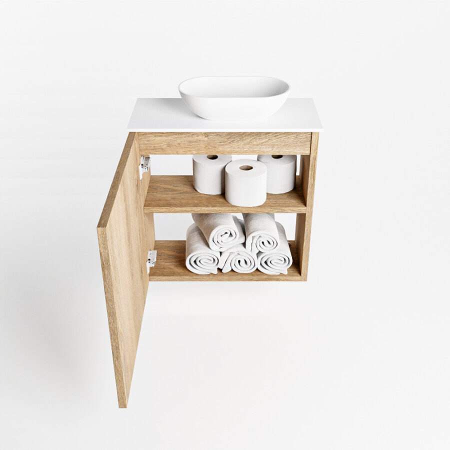 MONDIAZ FOWY toiletmeubel 50cm kleur washed oak. Waskom positie rechts kleur talc | talc. Met 1 kraangat - Afbeelding 8