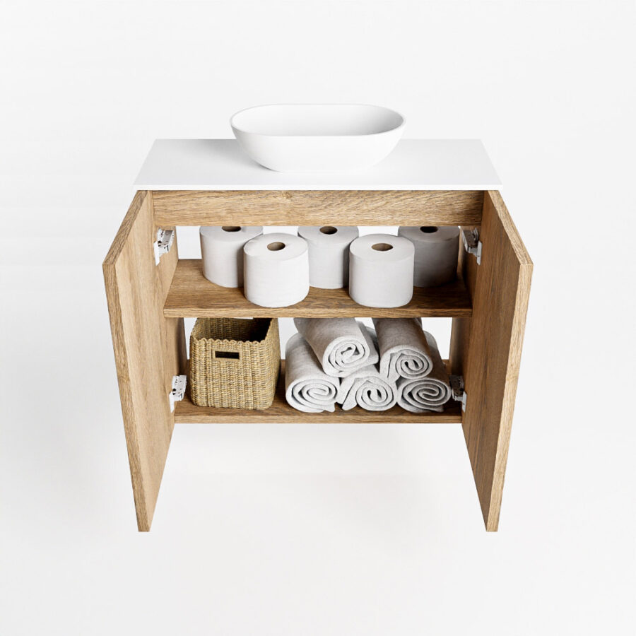 MONDIAZ FOWY toiletmeubel 60cm kleur washed oak. Waskom positie midden kleur talc | talc. Met 1 kraangat - Afbeelding 8