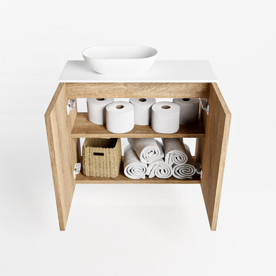 MONDIAZ FOWY toiletmeubel 60cm kleur washed oak. Waskom positie links kleur talc | talc. Met 1 kraangat - Afbeelding 8
