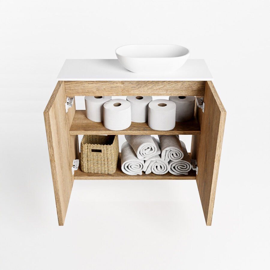 MONDIAZ FOWY toiletmeubel 60cm kleur washed oak. Waskom positie rechts kleur talc | talc. Zonder kraangat - Afbeelding 8