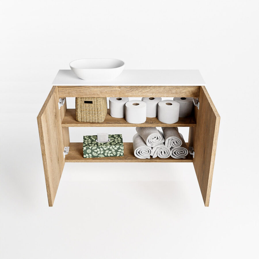 MONDIAZ FOWY toiletmeubel 80cm kleur washed oak. Waskom positie links kleur talc | talc. Met 1 kraangat - Afbeelding 8