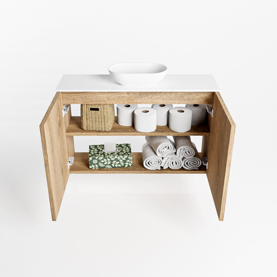 MONDIAZ FOWY toiletmeubel 80cm kleur washed oak. Waskom positie midden kleur talc | talc. Zonder kraangat - Afbeelding 8