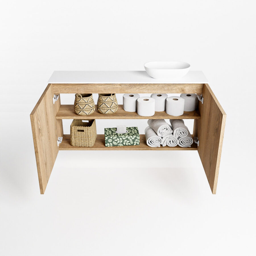 MONDIAZ FOWY toiletmeubel 100cm kleur washed oak. Waskom positie rechts kleur talc | talc. Met 1 kraangat - Afbeelding 8