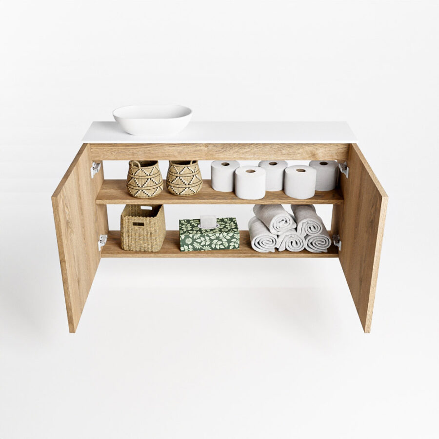 MONDIAZ FOWY toiletmeubel 100cm kleur washed oak. Waskom positie links kleur talc | talc. Zonder kraangat - Afbeelding 8