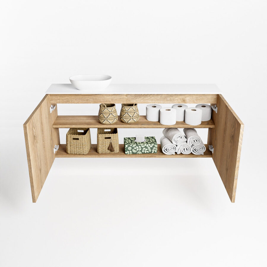 MONDIAZ FOWY toiletmeubel 120cm kleur washed oak. Waskom positie links kleur talc | talc. Met 1 kraangat - Afbeelding 8