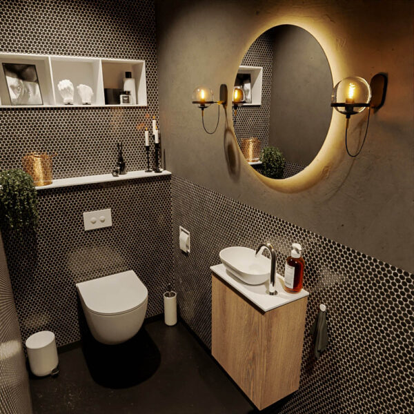 MONDIAZ FOWY toiletmeubel 40cm kleur washed oak. Waskom positie links kleur talc | talc. Met 1 kraangat
