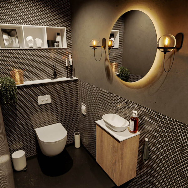 MONDIAZ FOWY toiletmeubel 40cm kleur washed oak. Waskom positie midden kleur talc | talc. Zonder kraangat