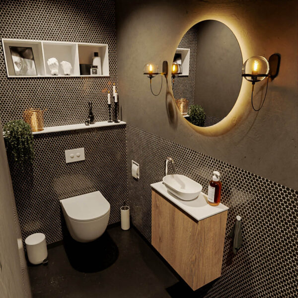 MONDIAZ FOWY toiletmeubel 50cm kleur washed oak. Waskom positie links kleur talc | talc. Met 1 kraangat