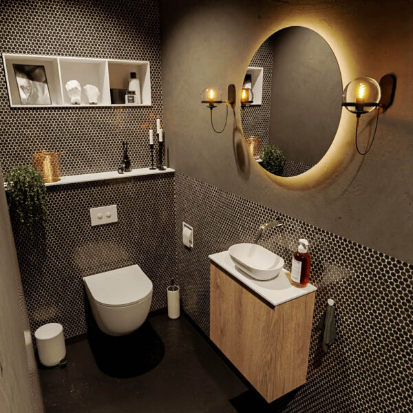 MONDIAZ FOWY toiletmeubel 50cm kleur washed oak. Waskom positie midden kleur talc | talc. Zonder kraangat