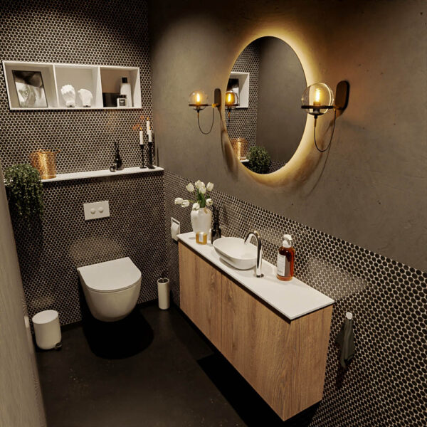 MONDIAZ FOWY toiletmeubel 100cm kleur washed oak. Waskom positie midden kleur talc | talc. Met 1 kraangat