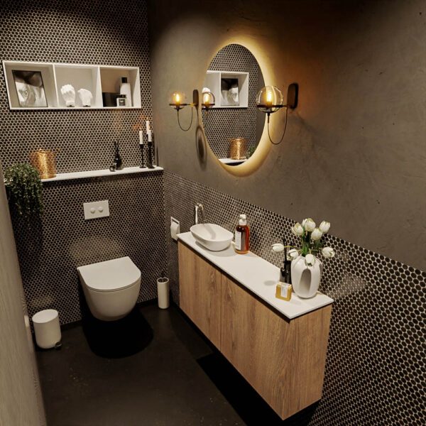 MONDIAZ FOWY toiletmeubel 100cm kleur washed oak. Waskom positie links kleur talc | talc. Met 1 kraangat