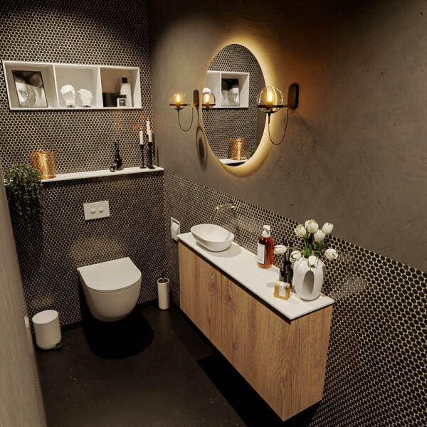 MONDIAZ FOWY toiletmeubel 100cm kleur washed oak. Waskom positie links kleur talc | talc. Zonder kraangat