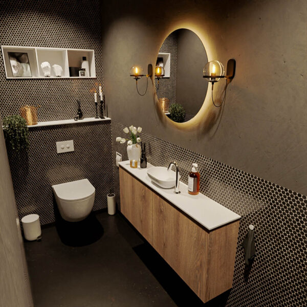 MONDIAZ FOWY toiletmeubel 120cm kleur washed oak. Waskom positie midden kleur talc | talc. Met 1 kraangat