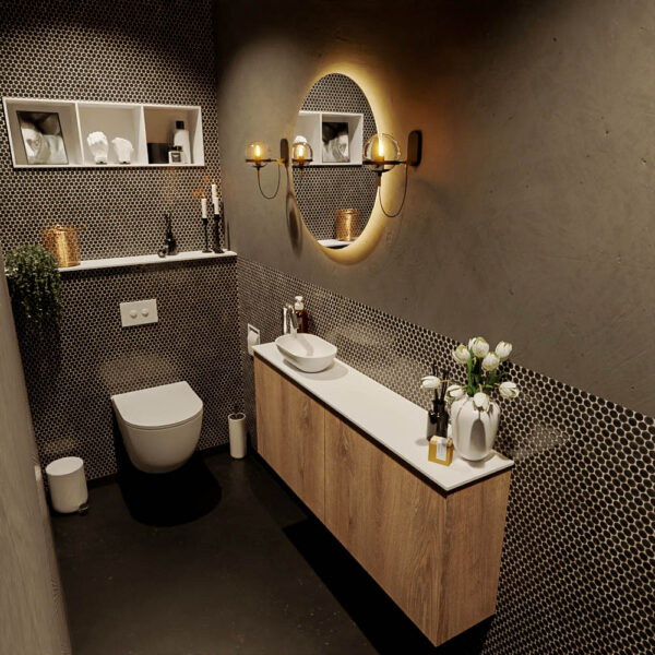 MONDIAZ FOWY toiletmeubel 120cm kleur washed oak. Waskom positie links kleur talc | talc. Met 1 kraangat
