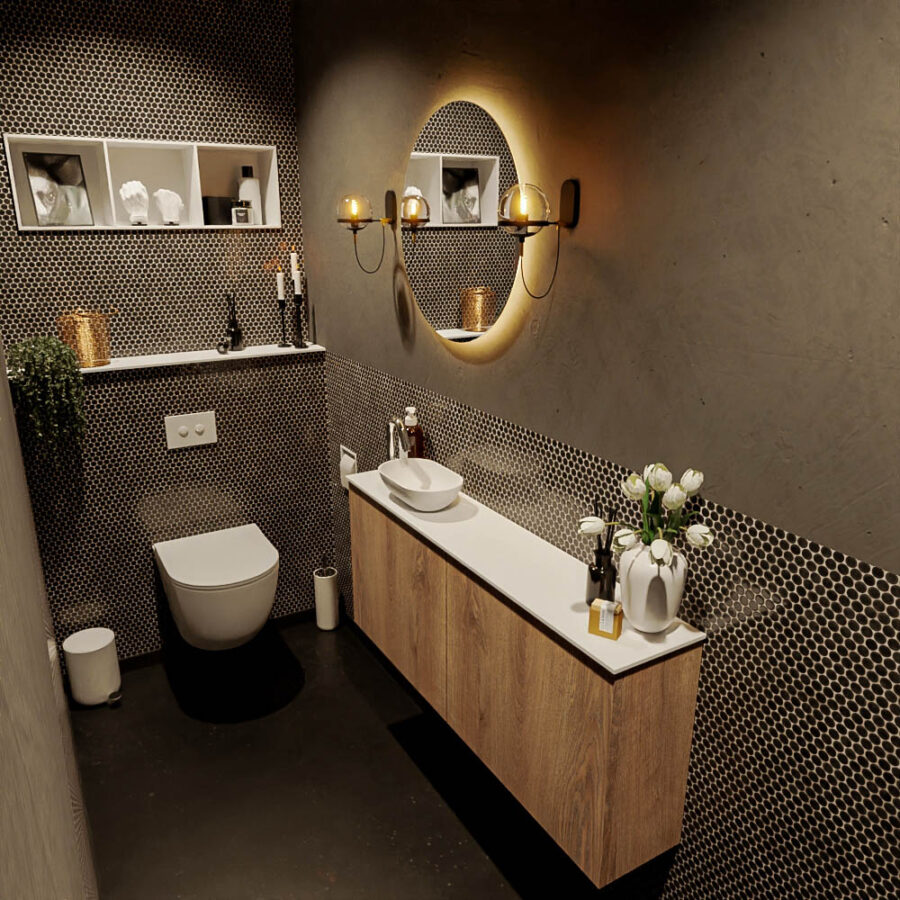 MONDIAZ FOWY toiletmeubel 120cm kleur washed oak. Waskom positie links kleur talc | talc. Met 1 kraangat