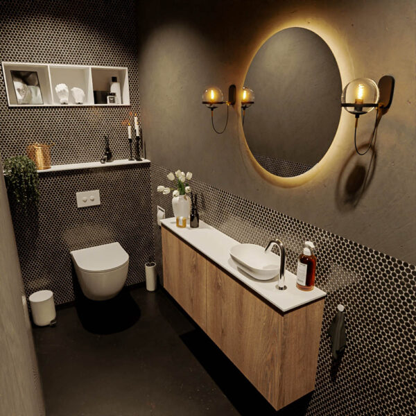 MONDIAZ FOWY toiletmeubel 120cm kleur washed oak. Waskom positie rechts kleur talc | talc. Met 1 kraangat