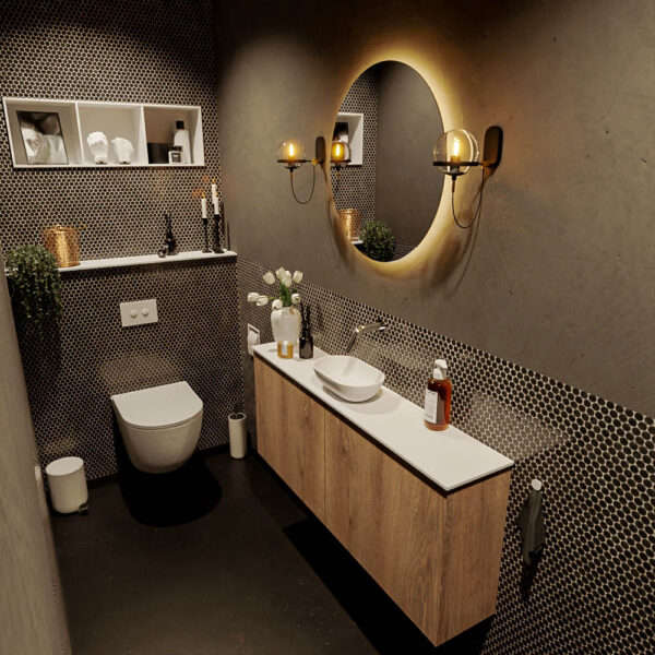 MONDIAZ FOWY toiletmeubel 120cm kleur washed oak. Waskom positie midden kleur talc | talc. Zonder kraangat