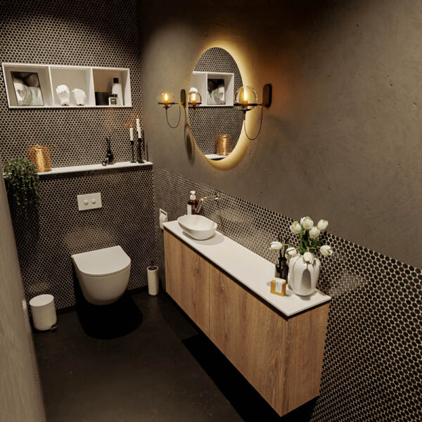 MONDIAZ FOWY toiletmeubel 120cm kleur washed oak. Waskom positie links kleur talc | talc. Zonder kraangat