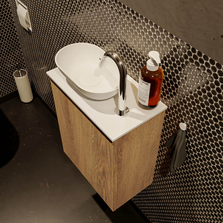 MONDIAZ FOWY toiletmeubel 40cm kleur washed oak. Waskom positie links kleur talc | talc. Met 1 kraangat - Afbeelding 3