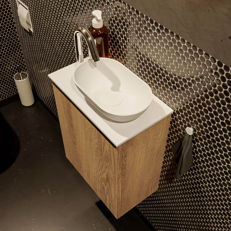 MONDIAZ FOWY toiletmeubel 40cm kleur washed oak. Waskom positie rechts kleur talc | talc. Met 1 kraangat - Afbeelding 3