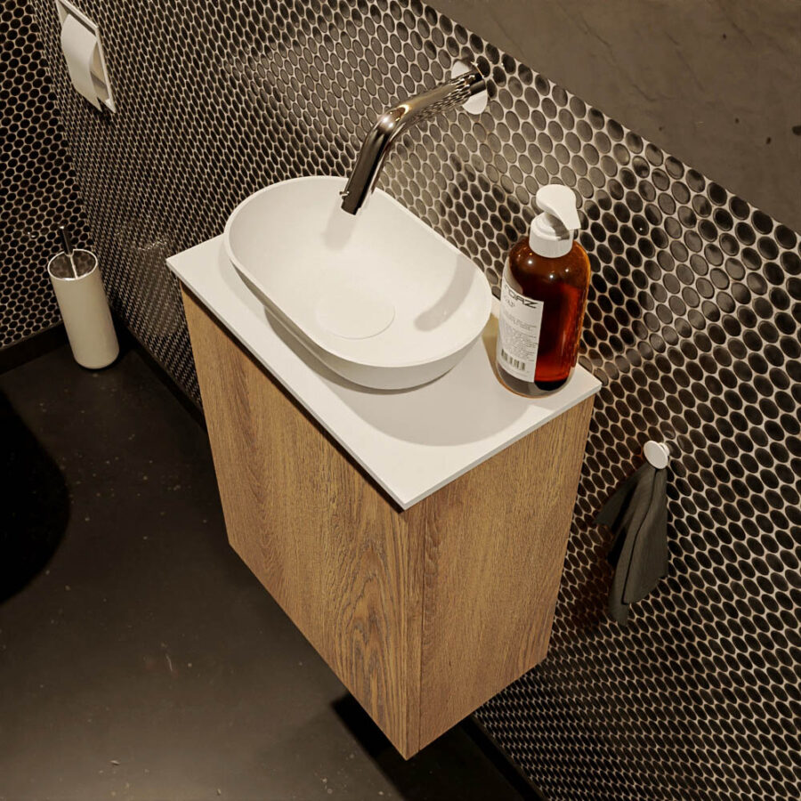 MONDIAZ FOWY toiletmeubel 40cm kleur washed oak. Waskom positie midden kleur talc | talc. Zonder kraangat - Afbeelding 3