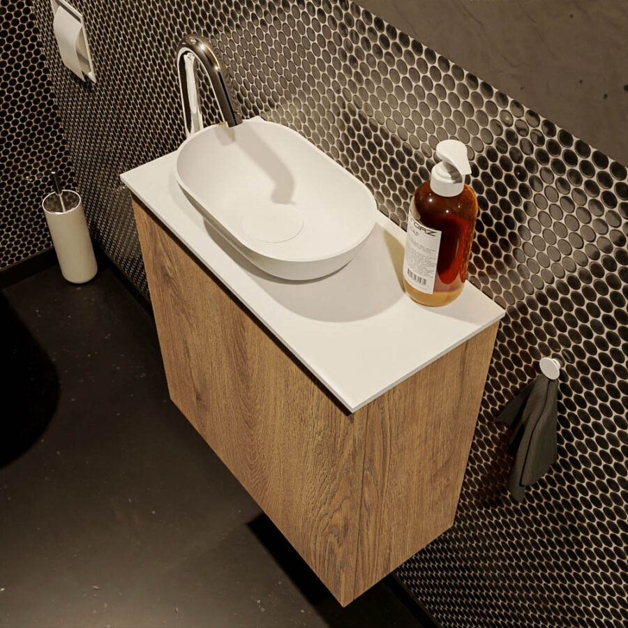 MONDIAZ FOWY toiletmeubel 50cm kleur washed oak. Waskom positie links kleur talc | talc. Met 1 kraangat - Afbeelding 3