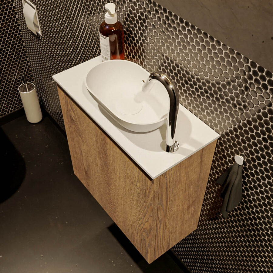 MONDIAZ FOWY toiletmeubel 50cm kleur washed oak. Waskom positie rechts kleur talc | talc. Met 1 kraangat - Afbeelding 3