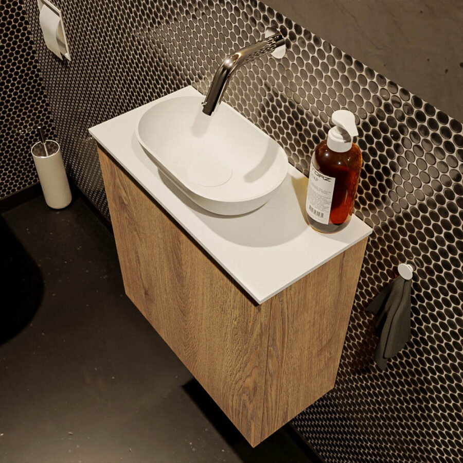 MONDIAZ FOWY toiletmeubel 50cm kleur washed oak. Waskom positie midden kleur talc | talc. Zonder kraangat - Afbeelding 3