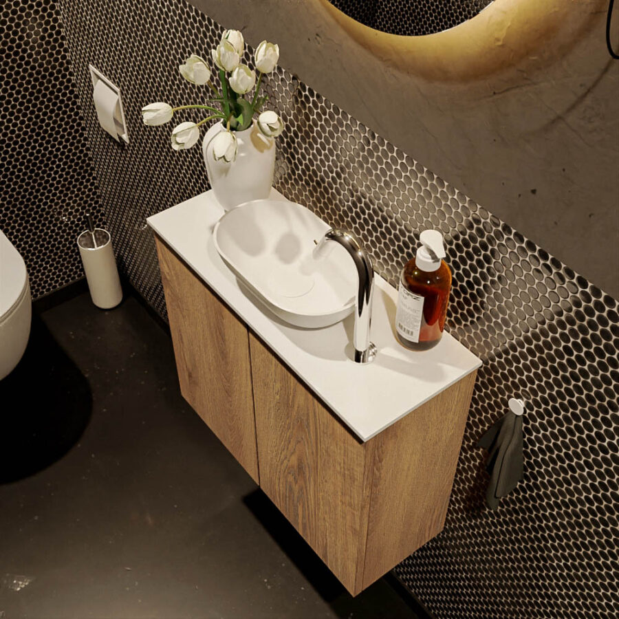 MONDIAZ FOWY toiletmeubel 60cm kleur washed oak. Waskom positie midden kleur talc | talc. Met 1 kraangat - Afbeelding 3