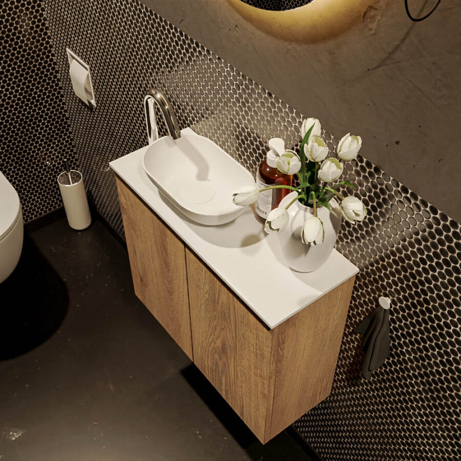 MONDIAZ FOWY toiletmeubel 60cm kleur washed oak. Waskom positie links kleur talc | talc. Met 1 kraangat - Afbeelding 3