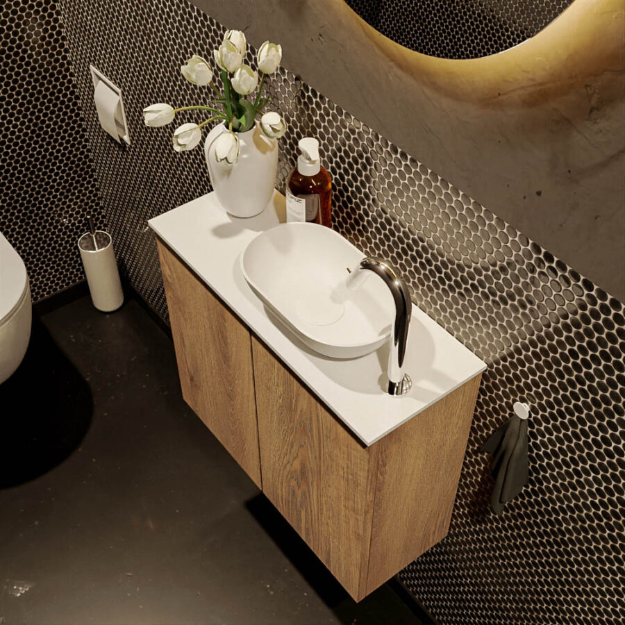 MONDIAZ FOWY toiletmeubel 60cm kleur washed oak. Waskom positie rechts kleur talc | talc. Met 1 kraangat - Afbeelding 3