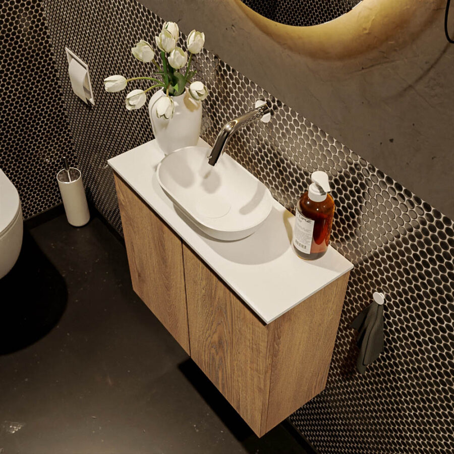 MONDIAZ FOWY toiletmeubel 60cm kleur washed oak. Waskom positie midden kleur talc | talc. Zonder kraangat - Afbeelding 3