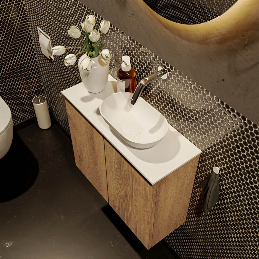 MONDIAZ FOWY toiletmeubel 60cm kleur washed oak. Waskom positie rechts kleur talc | talc. Zonder kraangat - Afbeelding 3