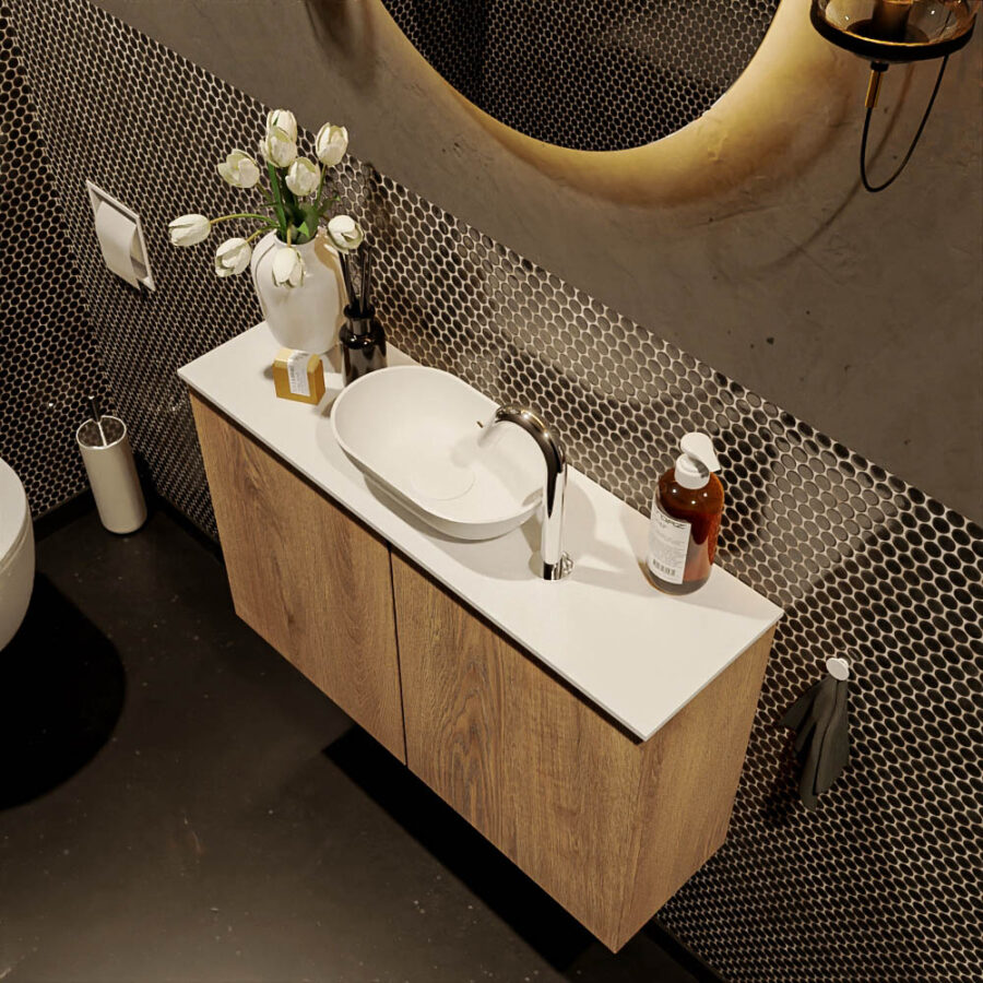 MONDIAZ FOWY toiletmeubel 80cm kleur washed oak. Waskom positie midden kleur talc | talc. Met 1 kraangat - Afbeelding 3