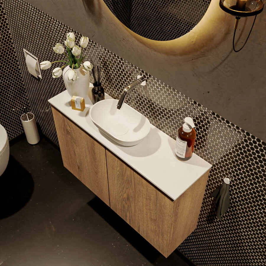 MONDIAZ FOWY toiletmeubel 80cm kleur washed oak. Waskom positie midden kleur talc | talc. Zonder kraangat - Afbeelding 3