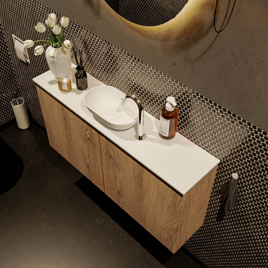 MONDIAZ FOWY toiletmeubel 100cm kleur washed oak. Waskom positie midden kleur talc | talc. Met 1 kraangat - Afbeelding 3
