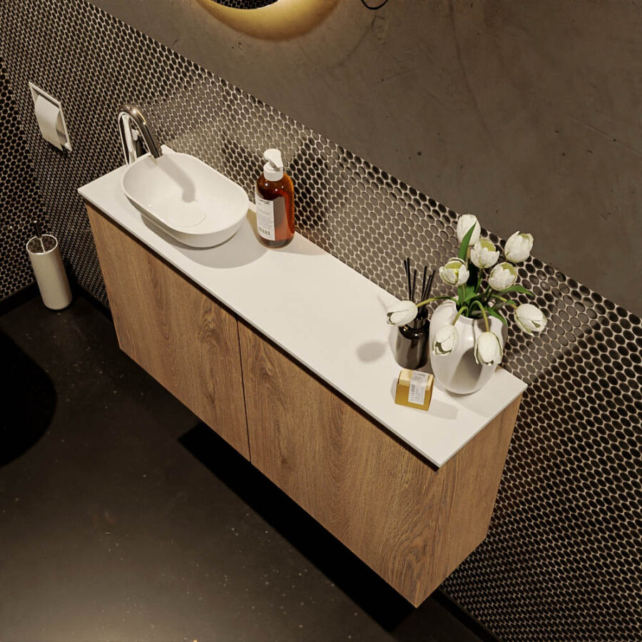 MONDIAZ FOWY toiletmeubel 100cm kleur washed oak. Waskom positie links kleur talc | talc. Met 1 kraangat - Afbeelding 3