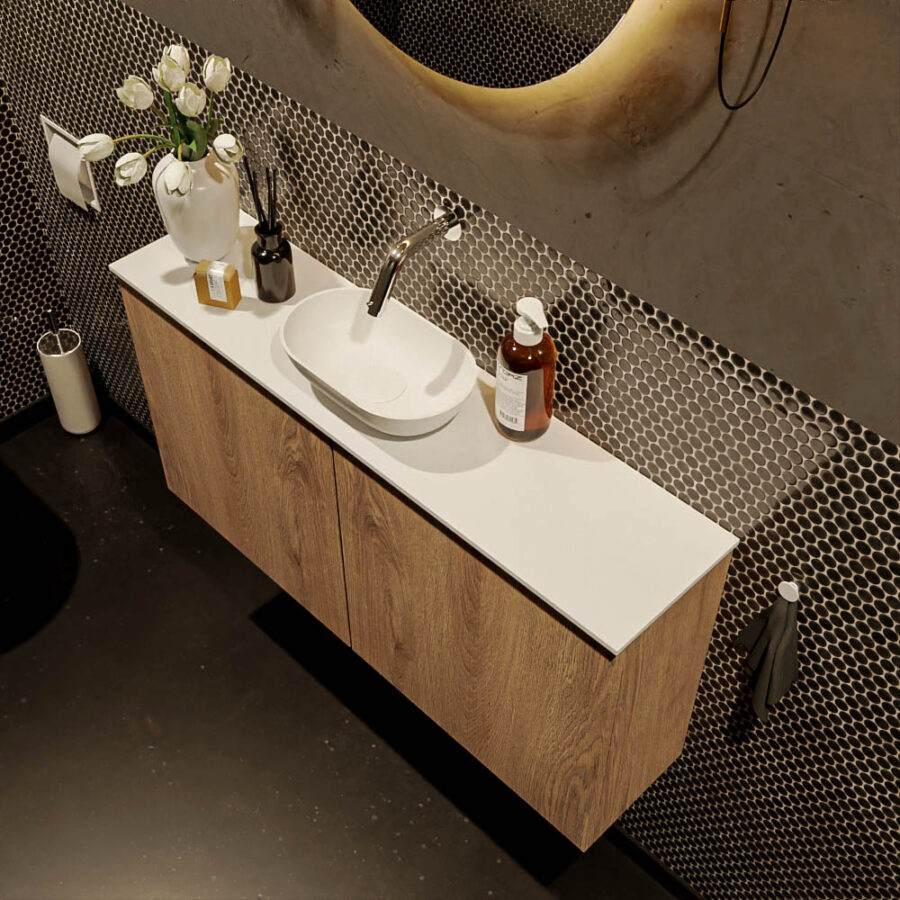 MONDIAZ FOWY toiletmeubel 100cm kleur washed oak. Waskom positie midden kleur talc | talc. Zonder kraangat - Afbeelding 3