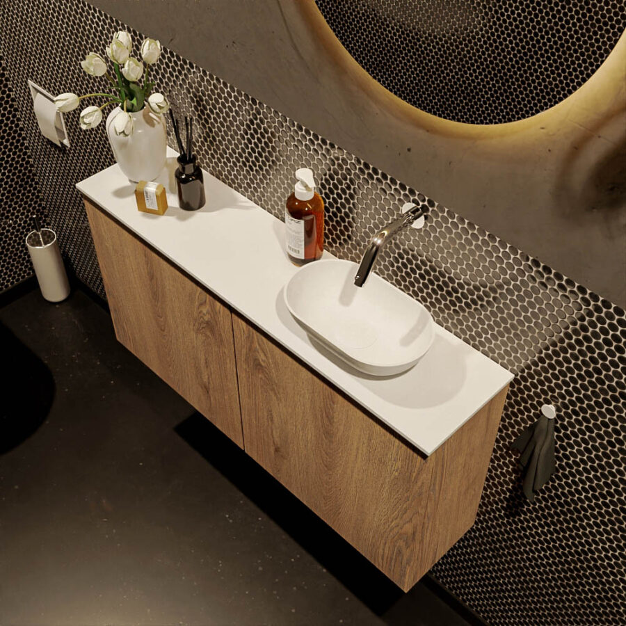 MONDIAZ FOWY toiletmeubel 100cm kleur washed oak. Waskom positie rechts kleur talc | talc. Zonder kraangat - Afbeelding 3