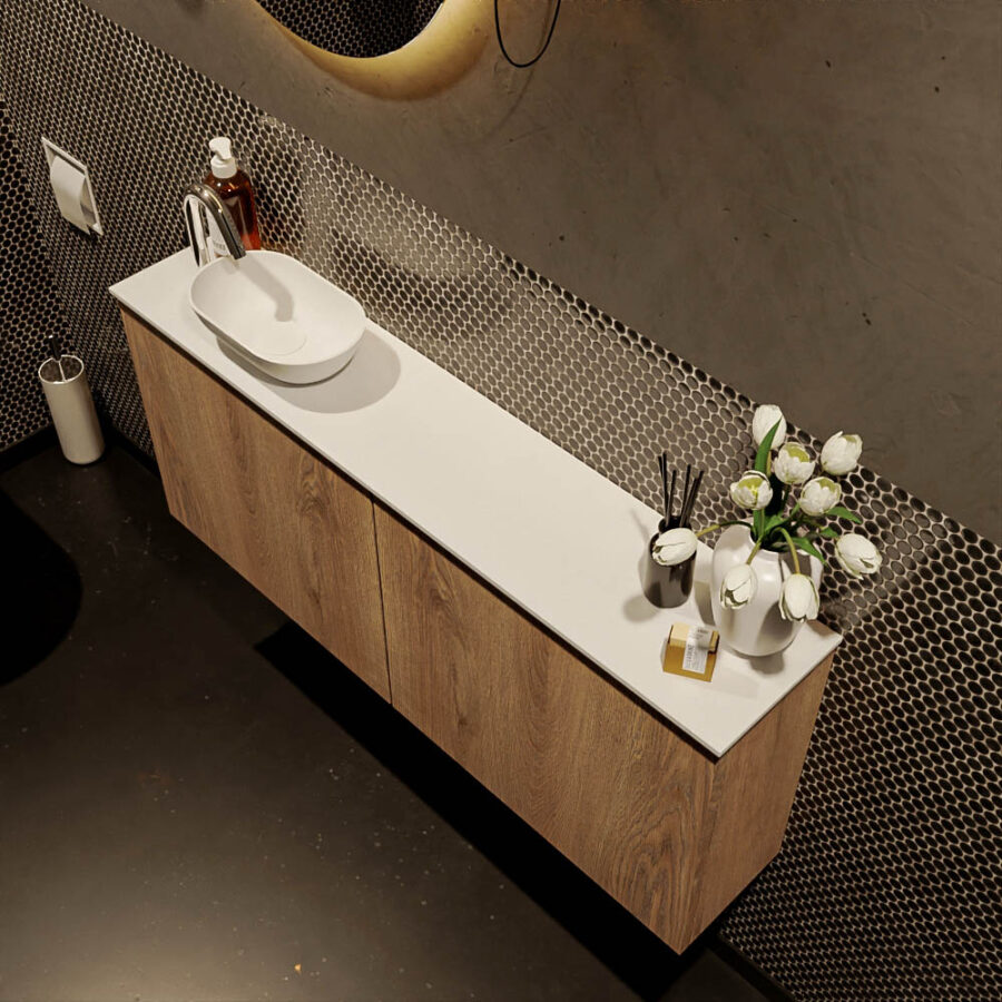 MONDIAZ FOWY toiletmeubel 120cm kleur washed oak. Waskom positie links kleur talc | talc. Met 1 kraangat - Afbeelding 3
