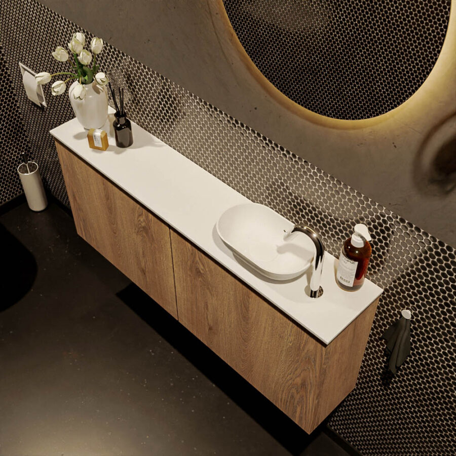 MONDIAZ FOWY toiletmeubel 120cm kleur washed oak. Waskom positie rechts kleur talc | talc. Met 1 kraangat - Afbeelding 3