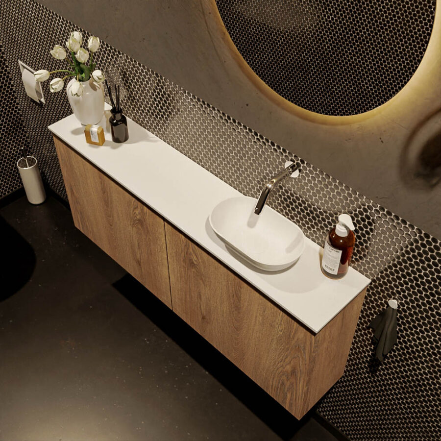 MONDIAZ FOWY toiletmeubel 120cm kleur washed oak. Waskom positie rechts kleur talc | talc. Zonder kraangat - Afbeelding 3