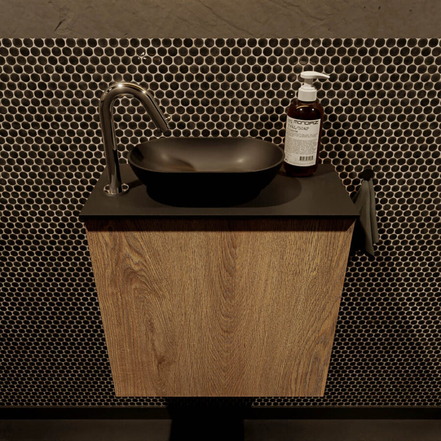 MONDIAZ FOWY toiletmeubel 50cm kleur washed oak. Waskom positie links kleur urban | urban. Met 1 kraangat - Afbeelding 2