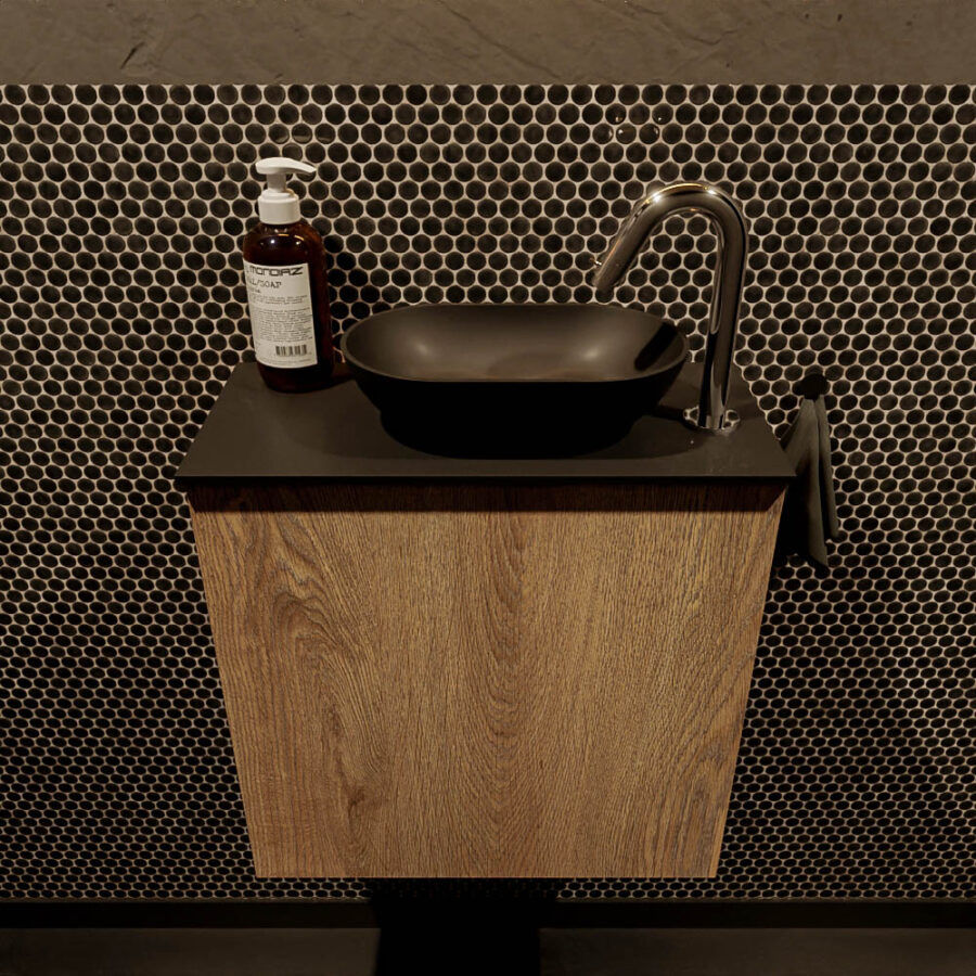 MONDIAZ FOWY toiletmeubel 50cm kleur washed oak. Waskom positie rechts kleur urban | urban. Met 1 kraangat - Afbeelding 2