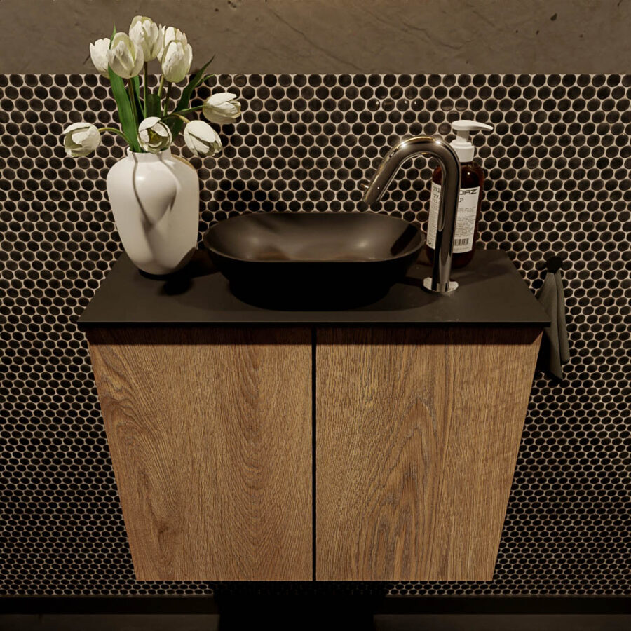 MONDIAZ FOWY toiletmeubel 60cm kleur washed oak. Waskom positie midden kleur urban | urban. Met 1 kraangat - Afbeelding 2