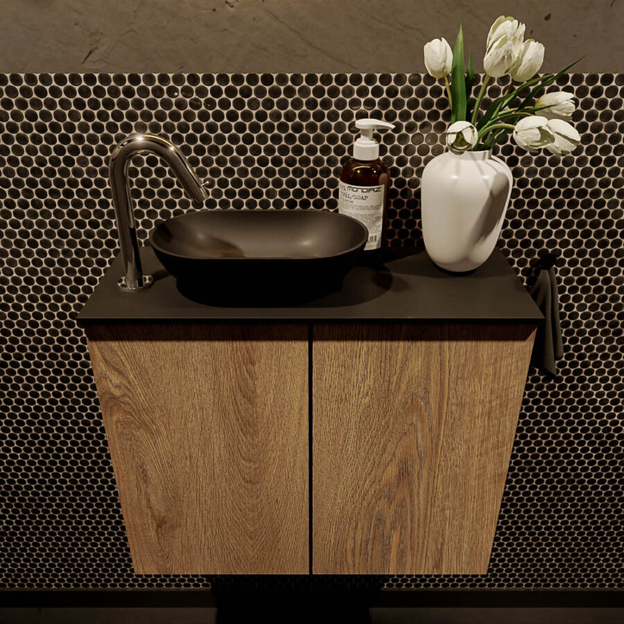 MONDIAZ FOWY toiletmeubel 60cm kleur washed oak. Waskom positie links kleur urban | urban. Met 1 kraangat - Afbeelding 2