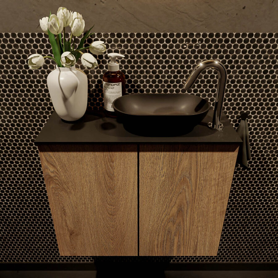 MONDIAZ FOWY toiletmeubel 60cm kleur washed oak. Waskom positie rechts kleur urban | urban. Met 1 kraangat - Afbeelding 2
