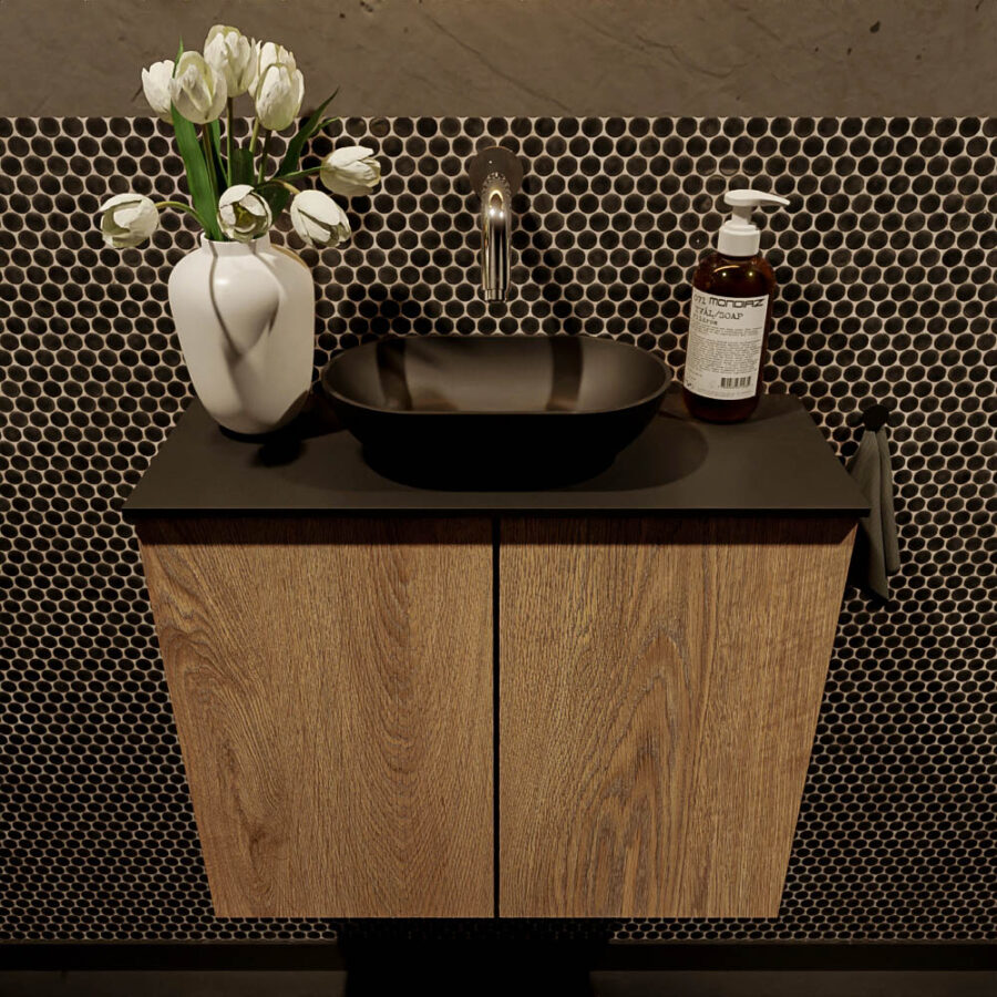 MONDIAZ FOWY toiletmeubel 60cm kleur washed oak. Waskom positie midden kleur urban | urban. Zonder kraangat - Afbeelding 2