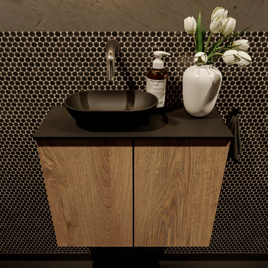 MONDIAZ FOWY toiletmeubel 60cm kleur washed oak. Waskom positie links kleur urban | urban. Zonder kraangat - Afbeelding 2